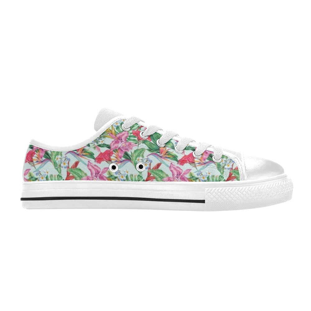 Tropical Flower Print Design LKS304 Women's White Low Top Shoes