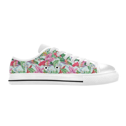 Tropical Flower Print Design LKS304 Women's White Low Top Shoes