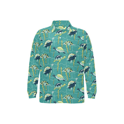 Sea Turtle Pattern Print Design T08 Long Sleeve Polo Shirt For Men's