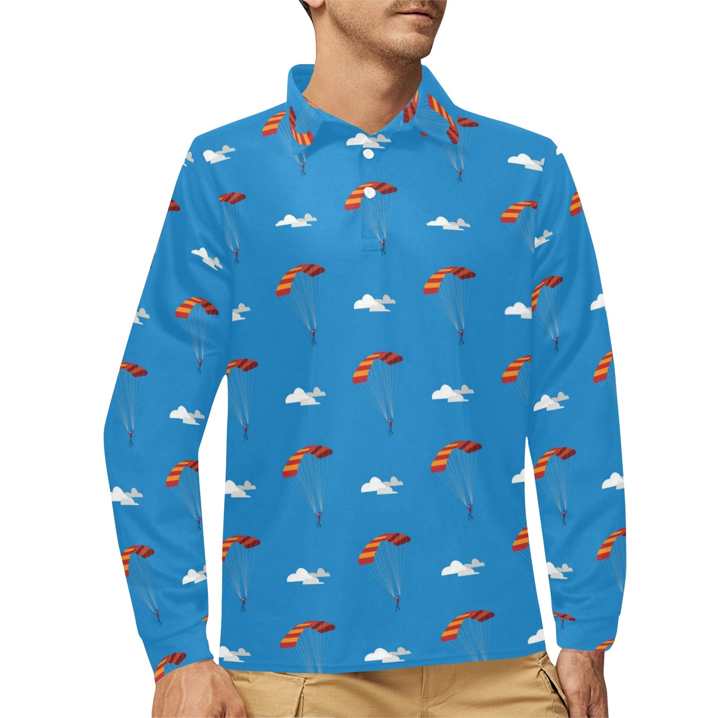 Skydiving Pattern Print Design 02 Long Sleeve Polo Shirt For Men's