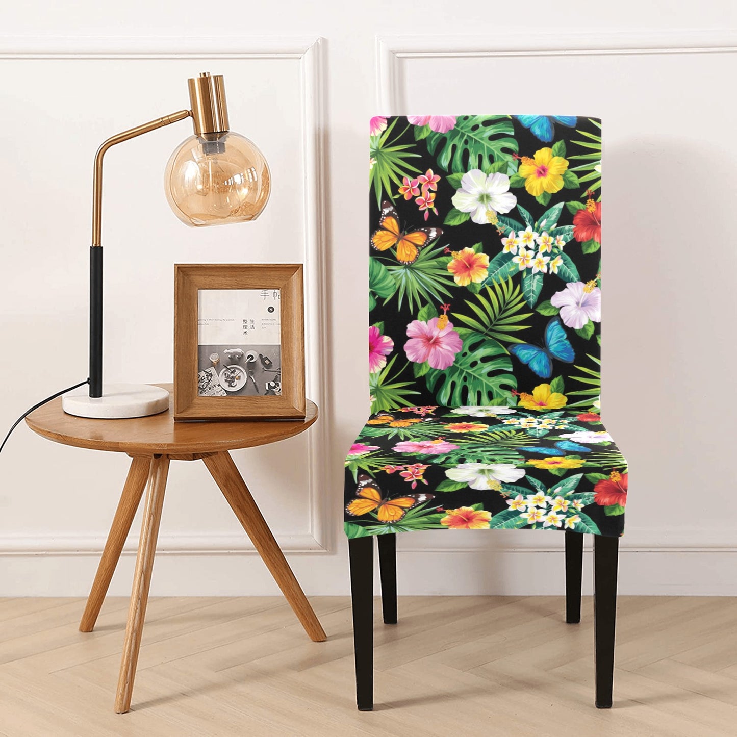 Hibiscus With Butterfly Print Design LKS305 Dining Chair Slipcover
