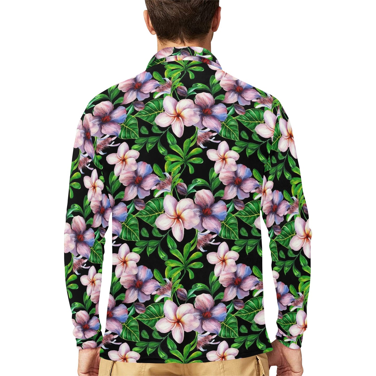 Plumeria Pattern Print Design PM01 Long Sleeve Polo Shirt For Men's