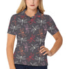 Donkey Red Elephant Pattern Print Design 03 Women's Polo Shirt