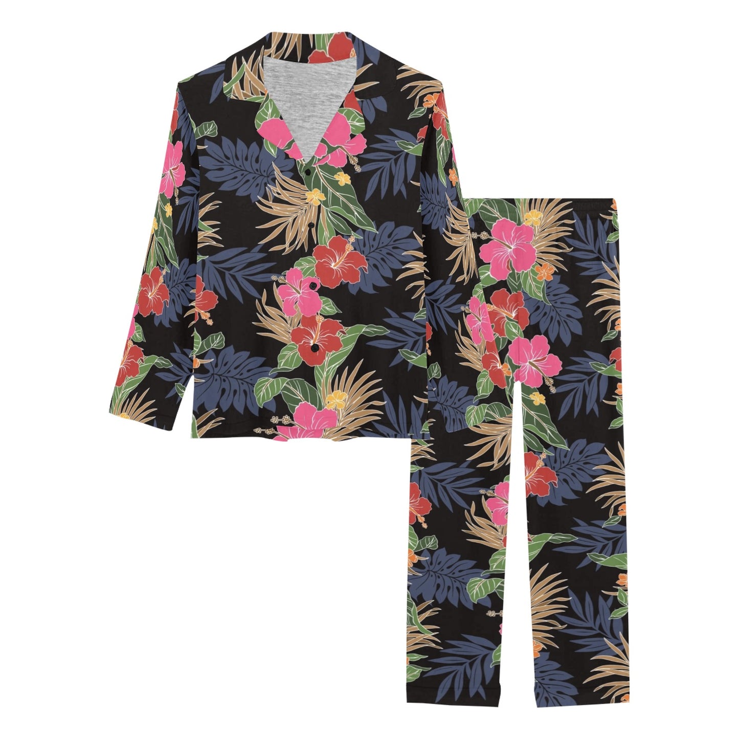 Hawaiian Themed Pattern Print Design H011 Women's Long Pajama Set