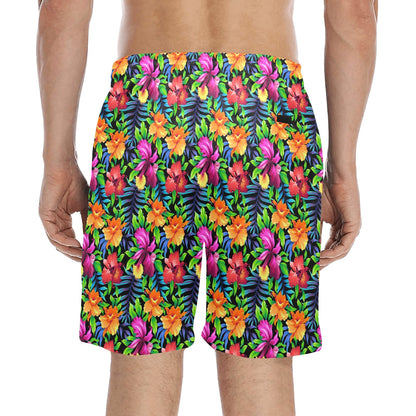 Tropical Folower Colorful Print Men's Swim Trunks Beach Shorts