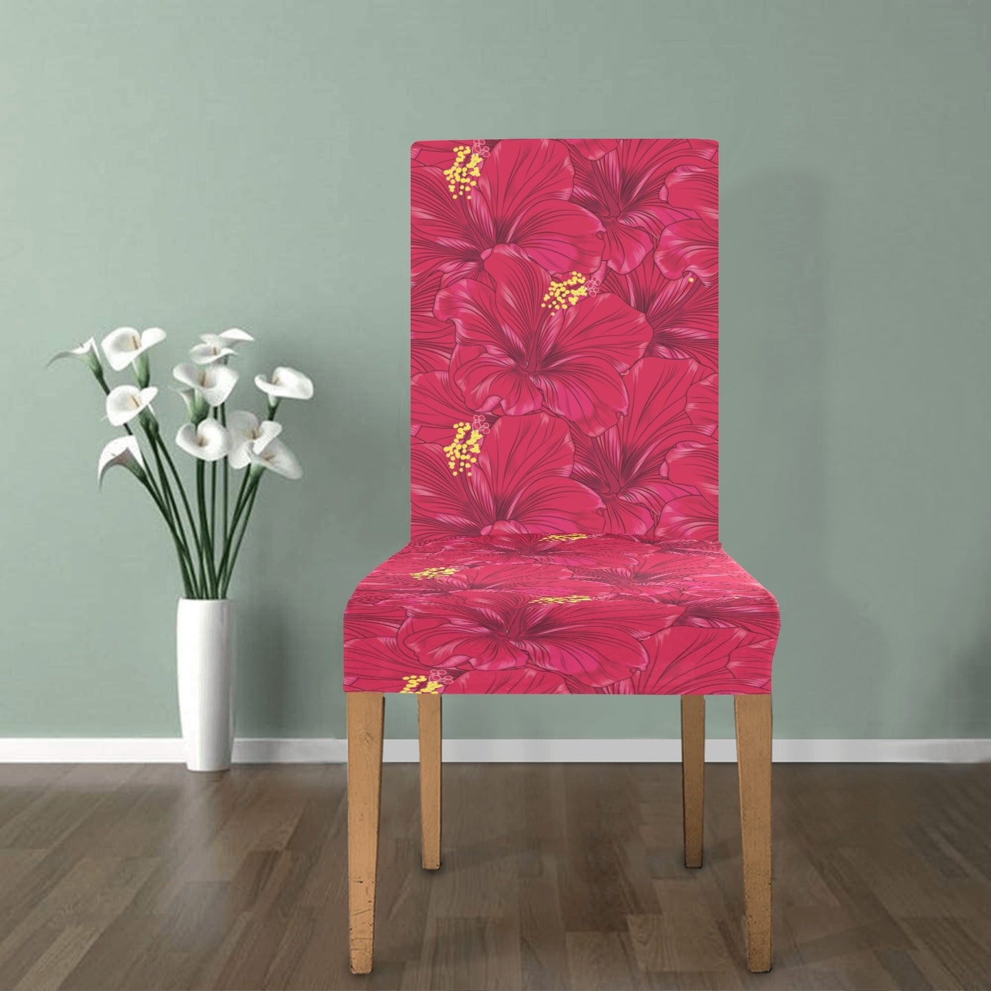 Hibiscus Red Pattern Print LKS308 Dining Chair Slipcover