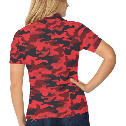 Camo Red Pattern Print Design 03 Women's Polo Shirt