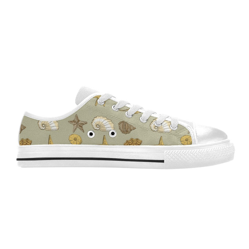 Seashell Beach Print Design LKS303 Women's White Low Top Shoes