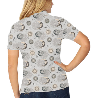 Sun Moon Print Design LKS302 Women's Polo Shirt