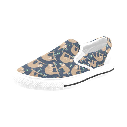 Sloth Print Design LKS307 White Slip Ons Canvas Women's Shoes