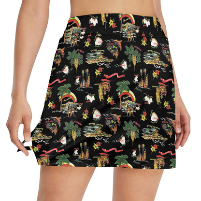 Hawaiian Island Themed Print 17" Golf & Pickleball Skort with Pockets