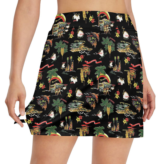 Hawaiian Island Themed Print 17" Golf & Pickleball Skort with Pockets