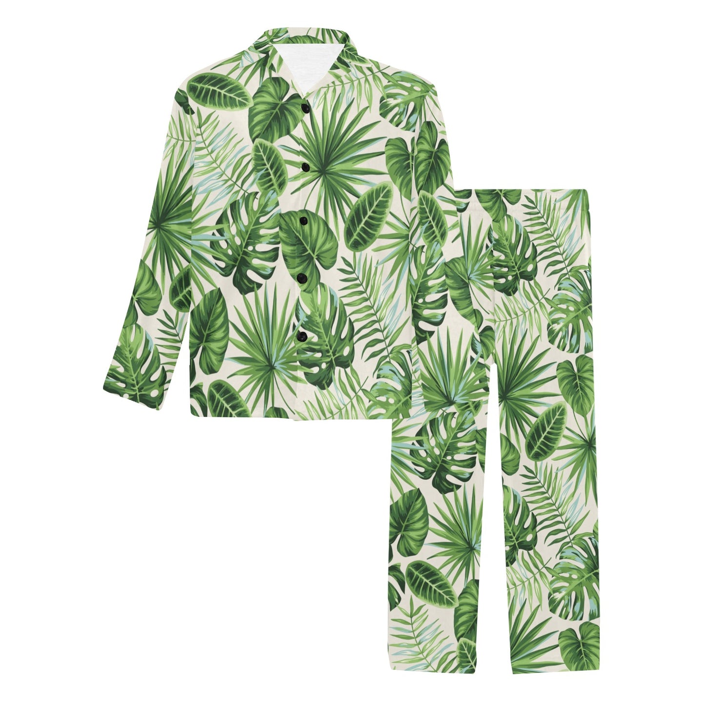 Palm Leaf Pattern Print Design A01 Men's Long Pajama Set