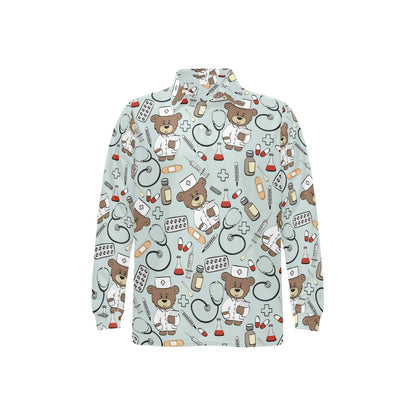 Nurse Bear Pattern Print Design A01 Long Sleeve Polo Shirt For Men's