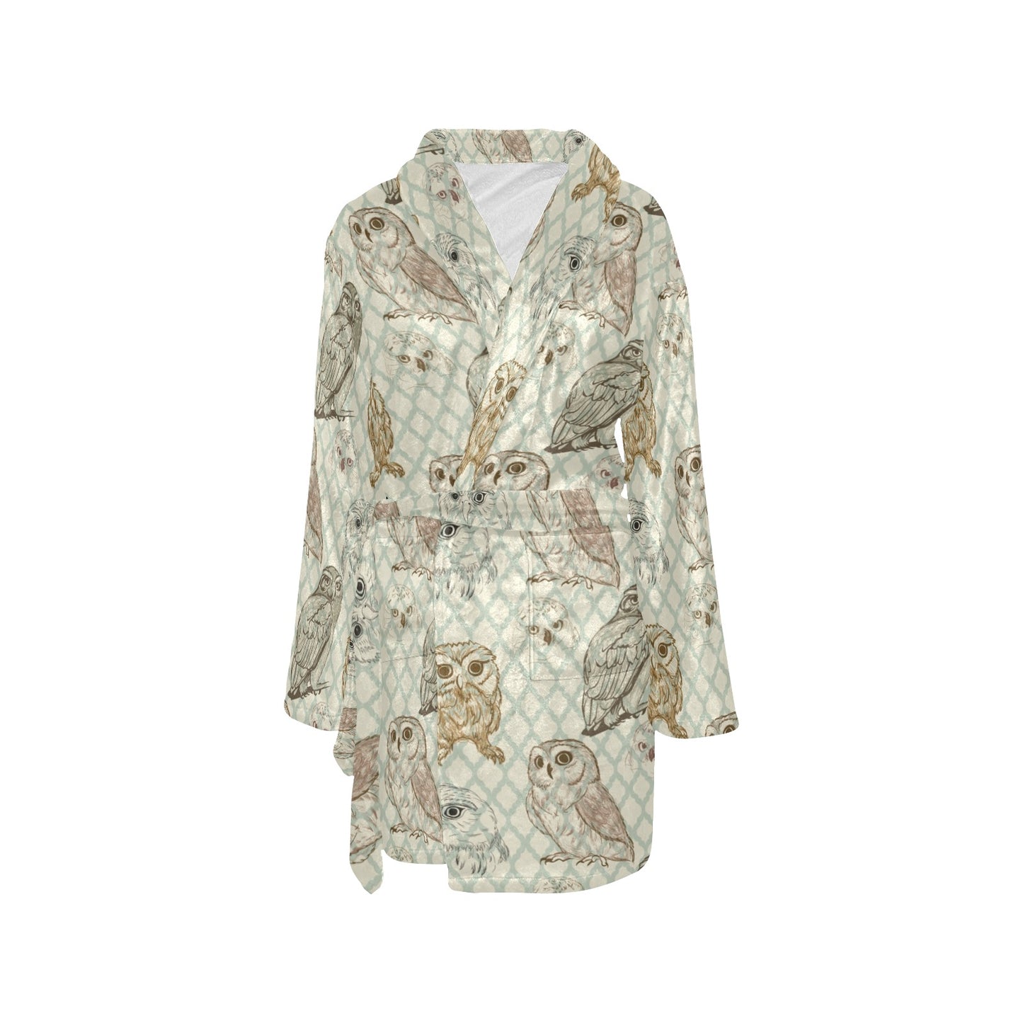 Owl Pattern Print Design A03 Women's Fleece Robe