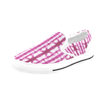 Tie Dye Dark Pink Print Design LKS303 White Slip Ons Canvas Women's Shoes