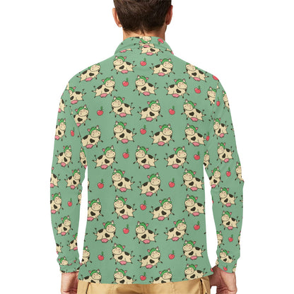 Cattle Print Design LKS402 Long Sleeve Polo Shirt For Men's