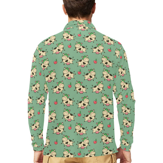 Cattle Print Design LKS402 Long Sleeve Polo Shirt For Men's