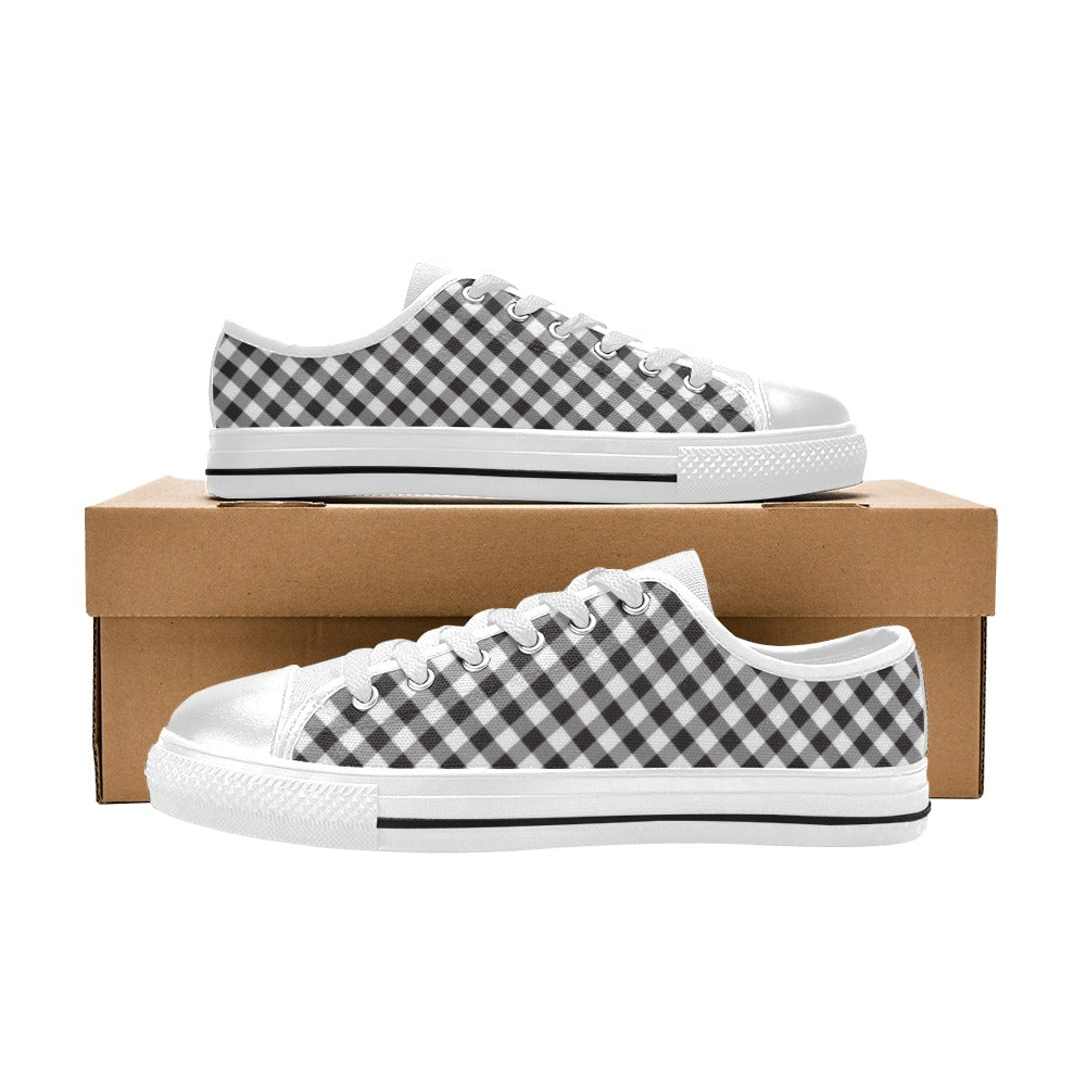 Gingham Print Design LKS402 Women's White Low Top Shoes