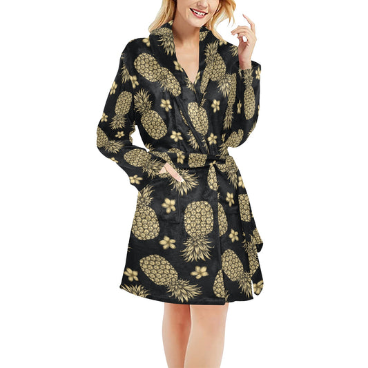 Gold Pineapple Hibiscus Women's Fleece Robe