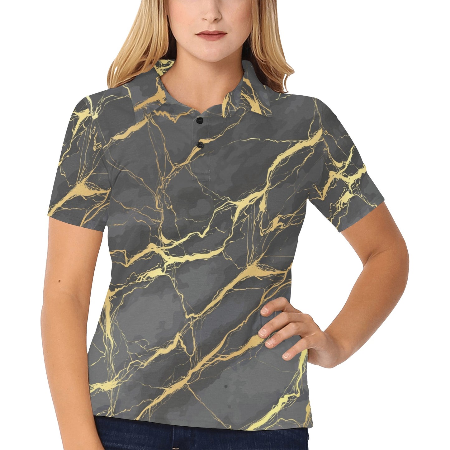 Marble Pattern Print Design 02 Women's Polo Shirt