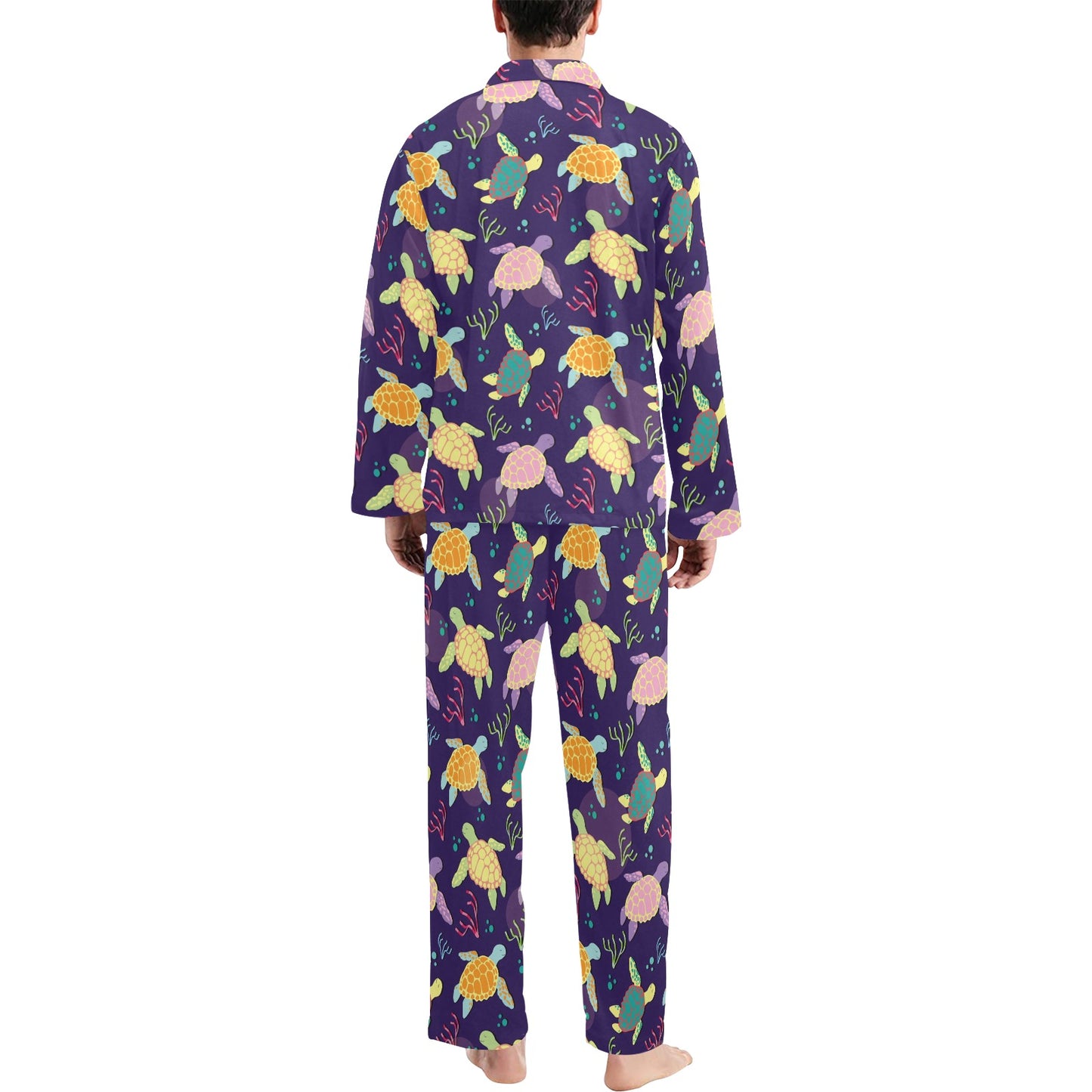 Sea Turtle Color Smile Men's Long Pajama Set