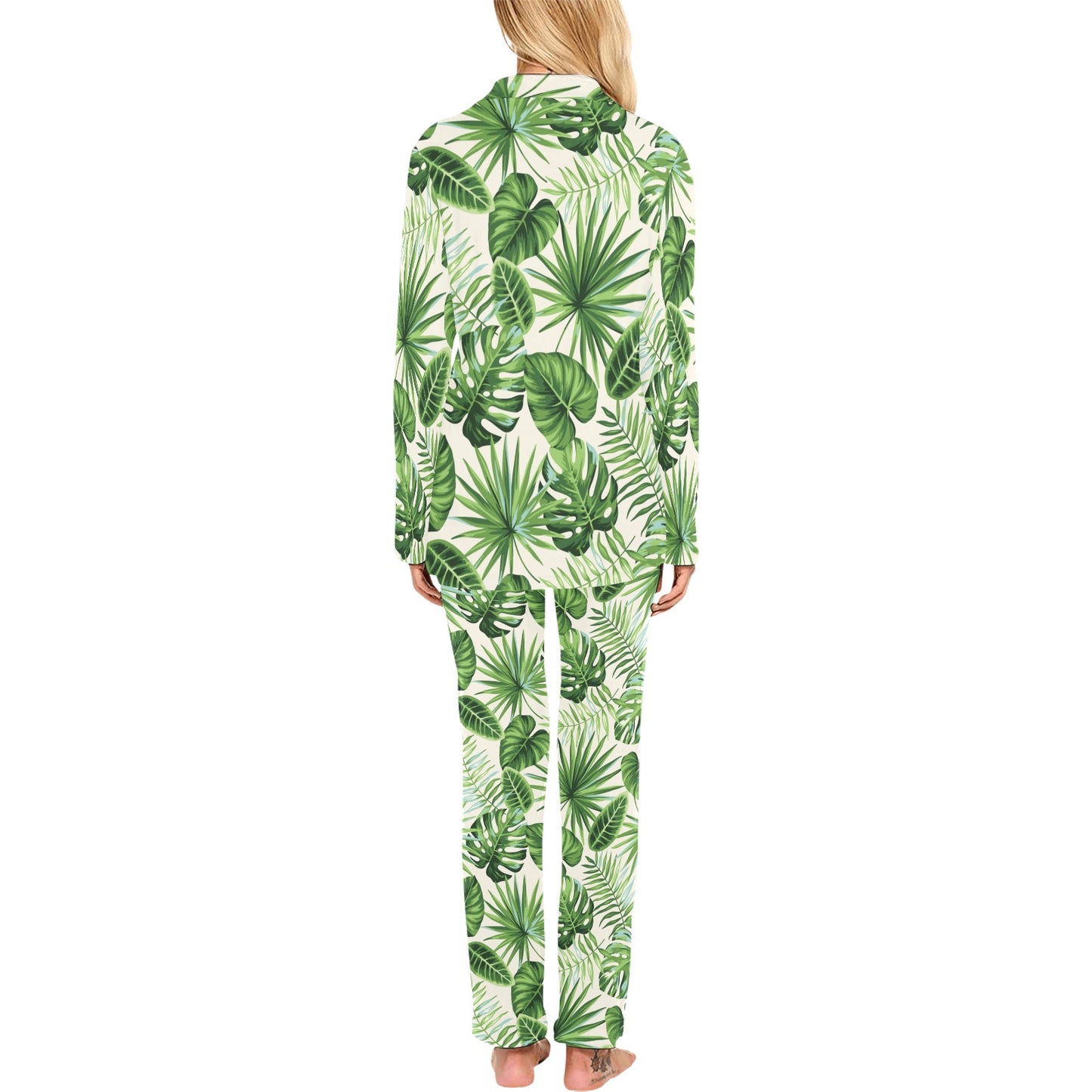 Palm Leaf Pattern Print Design A01 Women's Long Pajama Set
