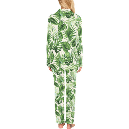 Palm Leaf Pattern Print Design A01 Women's Long Pajama Set