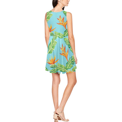 Bird Of Paradise Pattern Print Design BOP04 Sleeveless Dress