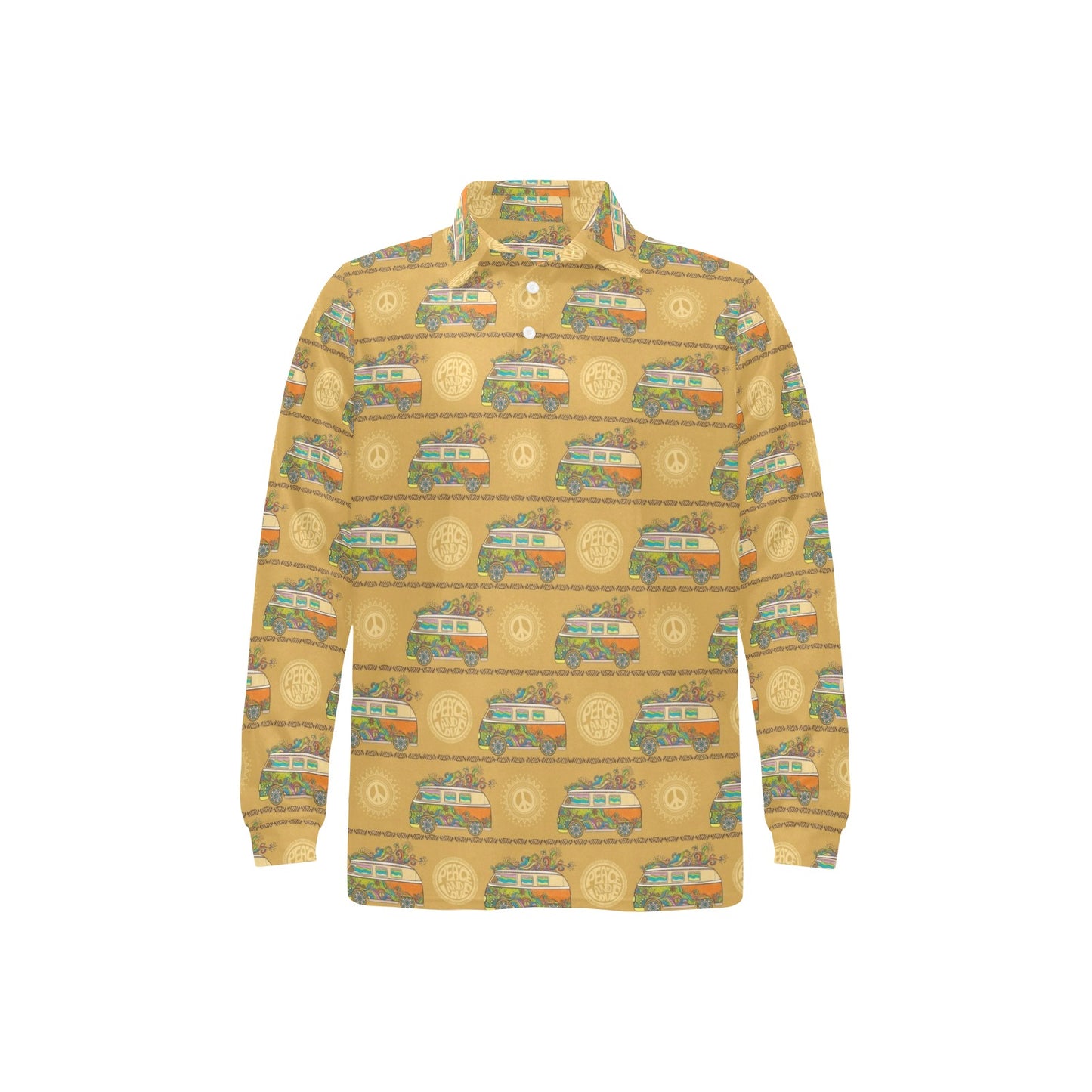 Hippie Van Print Design LKS304 Long Sleeve Polo Shirt For Men's