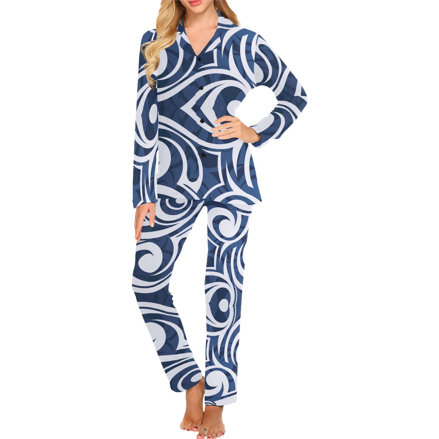 Maori Pattern Print Design 01 Women's Long Pajama Set