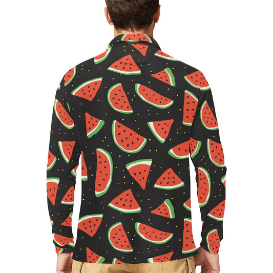 Watermelon Pattern Print Design WM09 Long Sleeve Polo Shirt For Men's