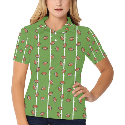 American Football on Field Themed Print Women's Polo Shirt