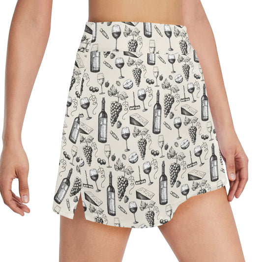 Wine Themed Print Design LKS306 17" Golf & Pickleball Skort with Pockets