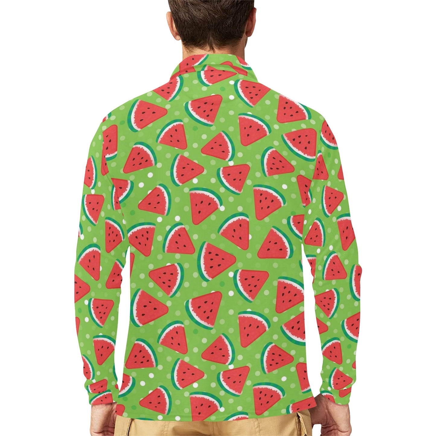Watermelon Pattern Print Design WM05 Long Sleeve Polo Shirt For Men's