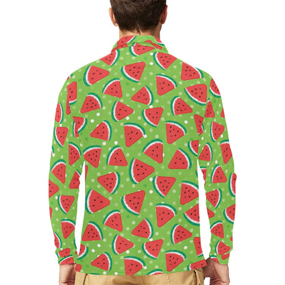 Watermelon Pattern Print Design WM05 Long Sleeve Polo Shirt For Men's
