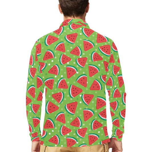 Watermelon Pattern Print Design WM05 Long Sleeve Polo Shirt For Men's