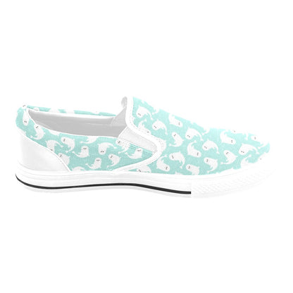 Sea Lion Print Design LKS401 White Slip Ons Canvas Women's Shoes