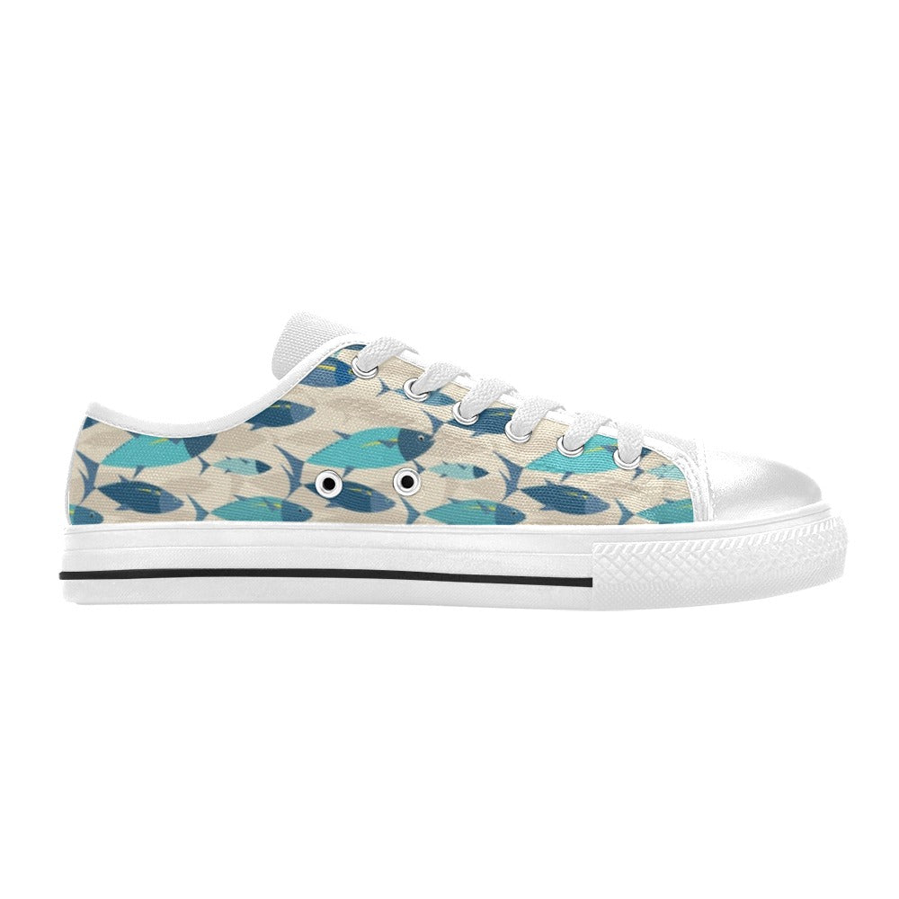 Tuna Fish Print Design LKS302 Women's White Low Top Shoes