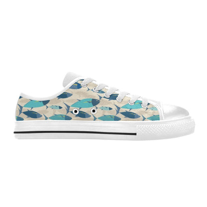 Tuna Fish Print Design LKS302 Women's White Low Top Shoes