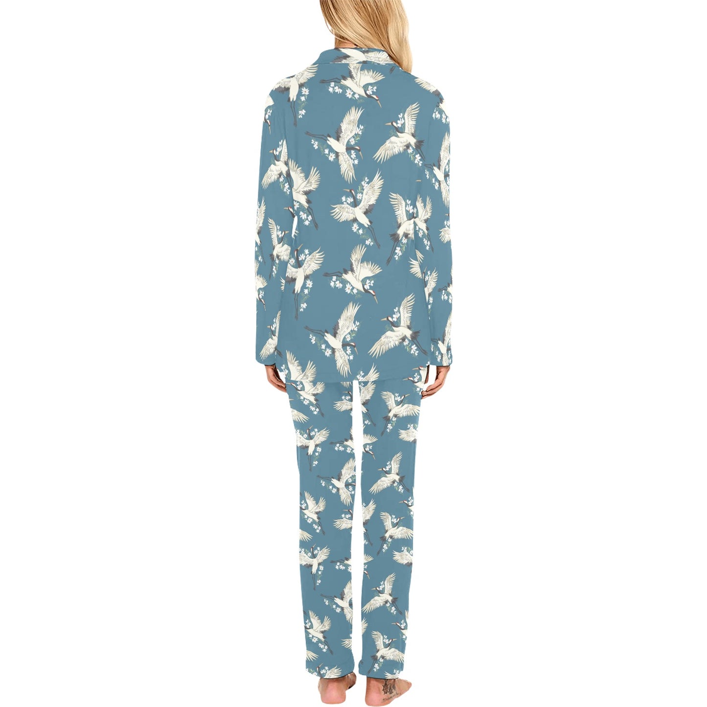 Crane Pattern Print Design 02 Women's Long Pajama Set