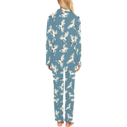 Crane Pattern Print Design 02 Women's Long Pajama Set