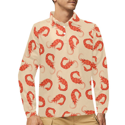 Prawn Pattern Print Design 02 Long Sleeve Polo Shirt For Men's