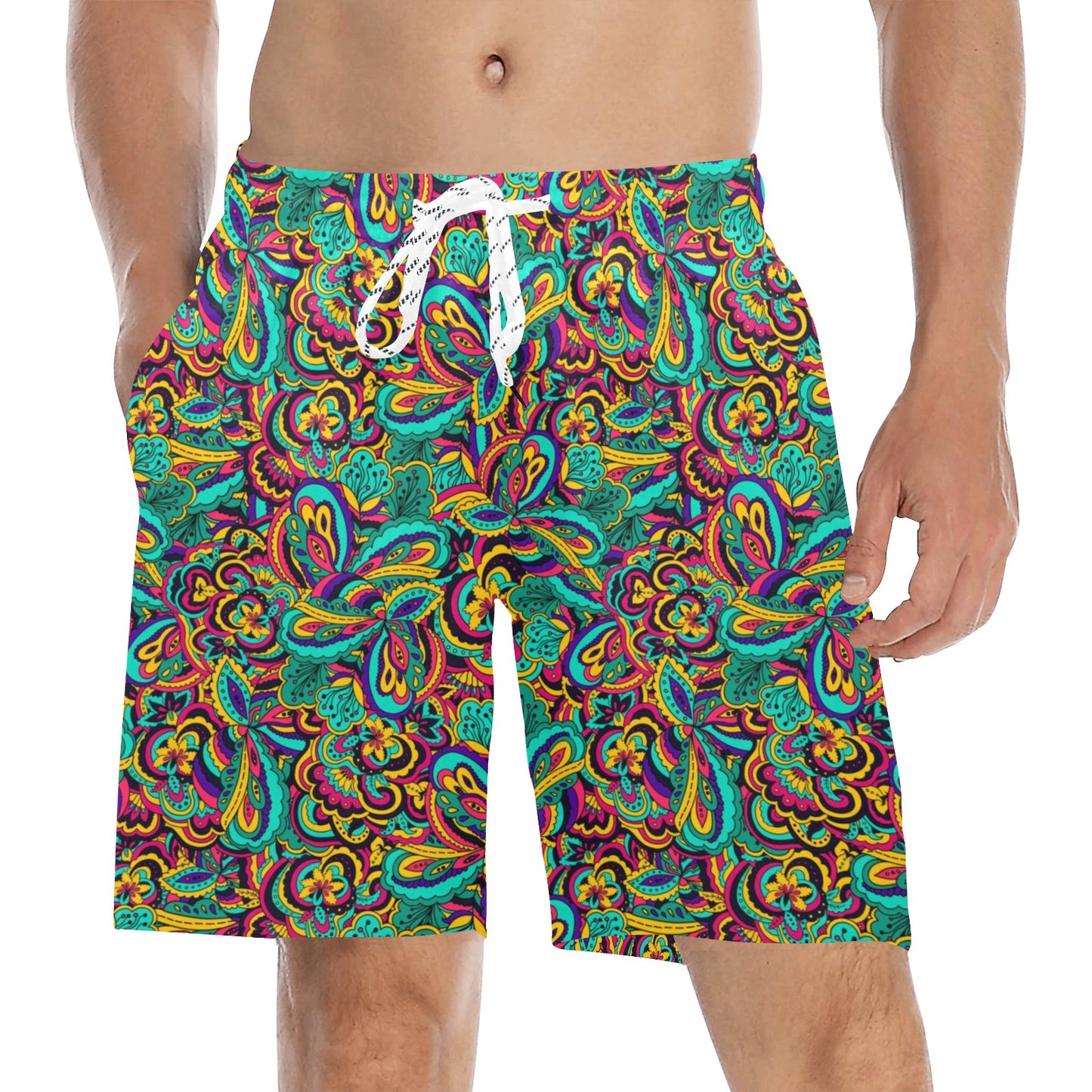 Psychedelic Trippy Floral Design Men's Swim Trunks Beach Shorts