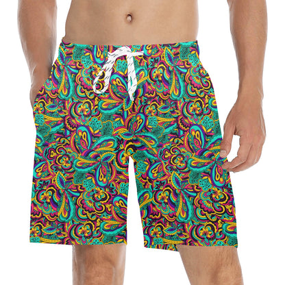 Psychedelic Trippy Floral Design Men's Swim Trunks Beach Shorts