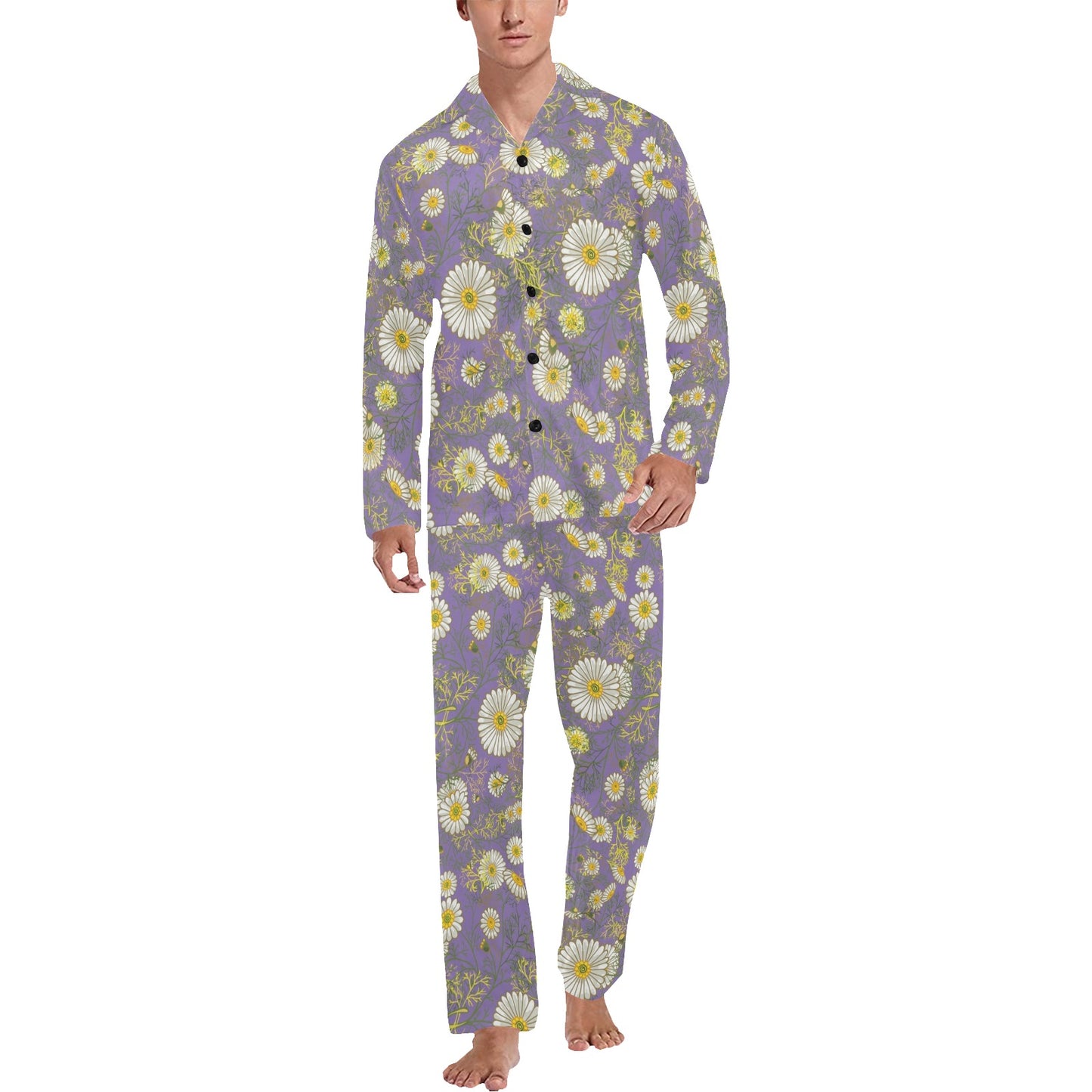 Daisy Pattern Print Design DS011 Men's Long Pajama Set