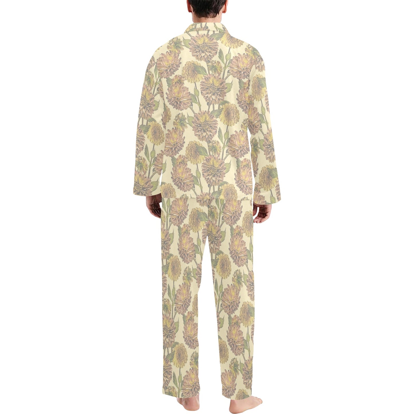Dahlia Pattern Print Design DH09 Men's Long Pajama Set