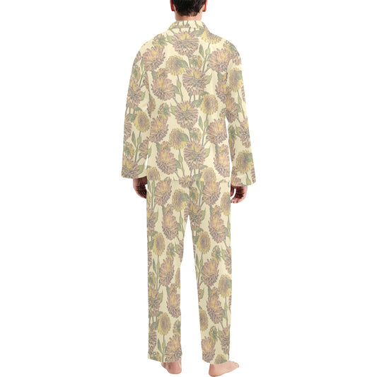 Dahlia Pattern Print Design DH09 Men's Long Pajama Set