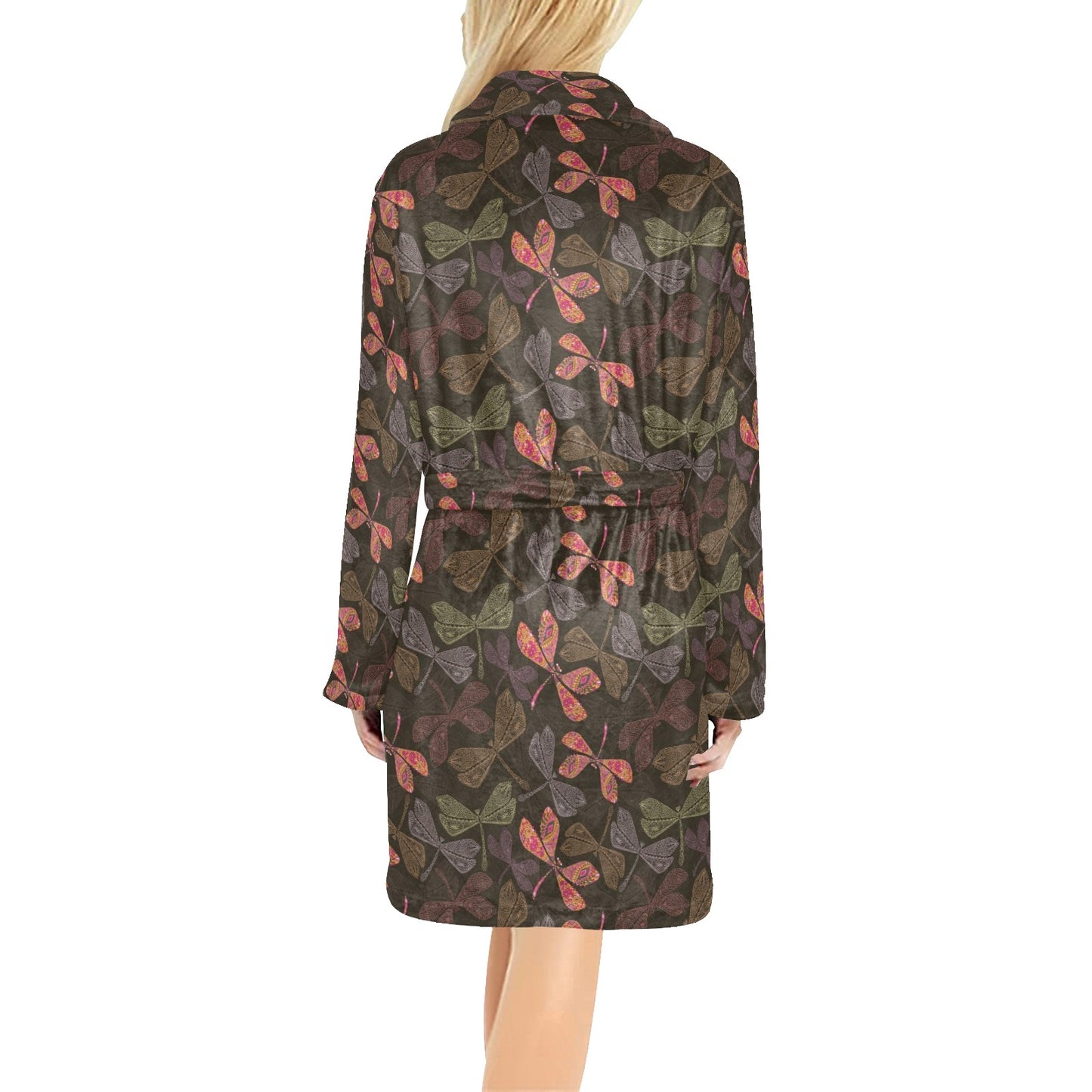 Dragonfly Pattern Print Design 02 Women's Fleece Robe