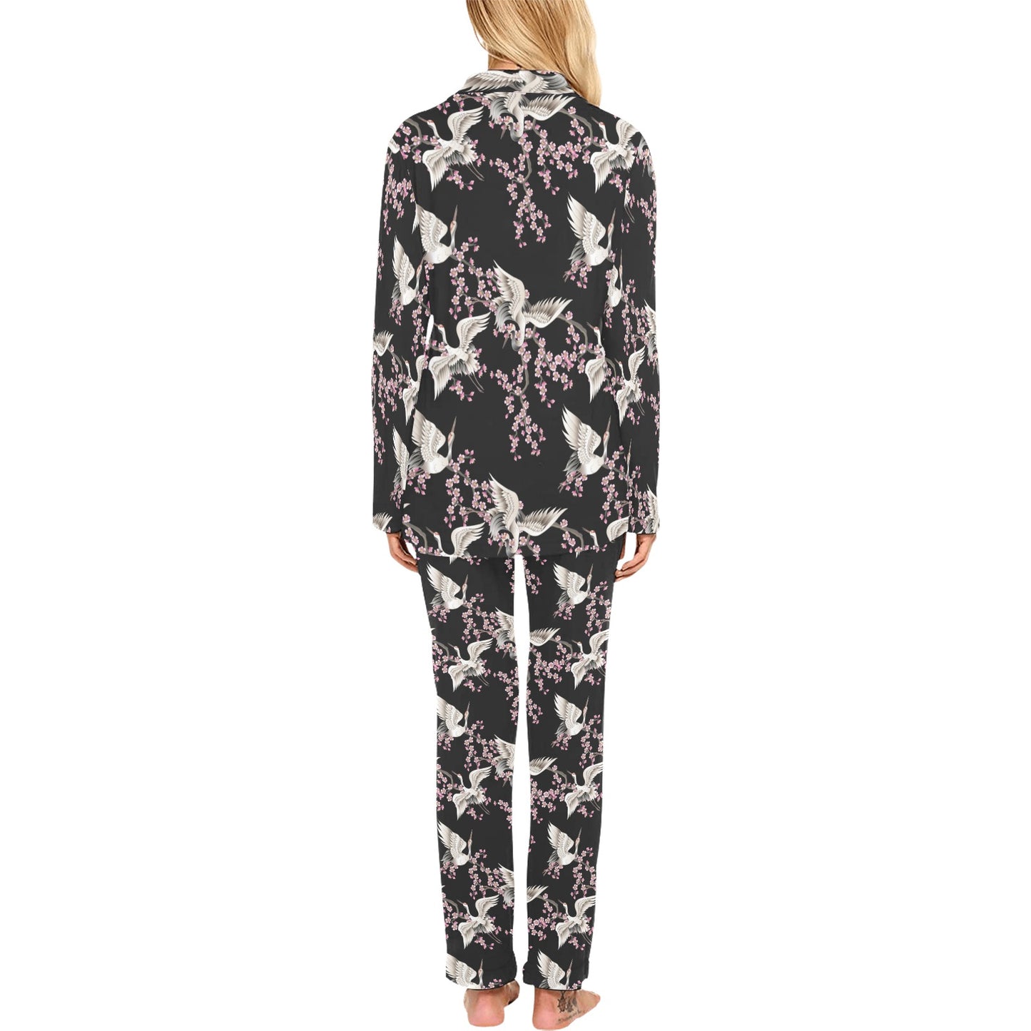 Crane Pattern Print Design 01 Women's Long Pajama Set